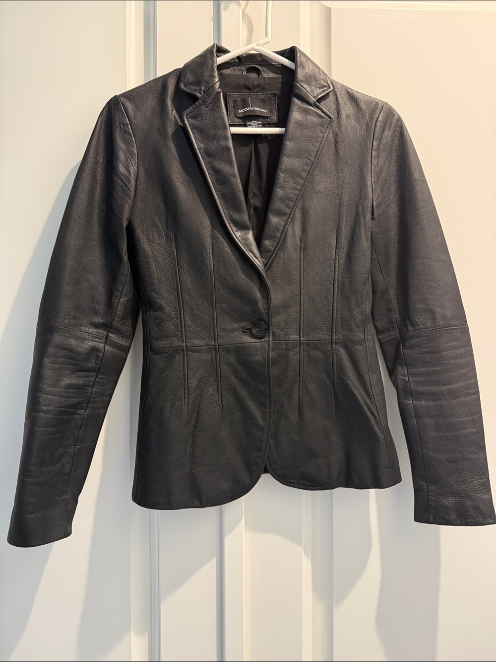 Women’s Genuine Leather Blazer Jacket - Black